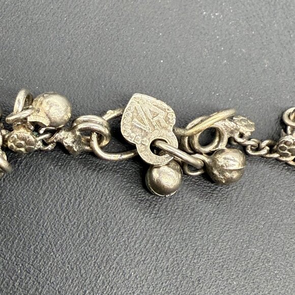 Vintage India Anklet Floral Bell Silver-Toned Charm 11 Inches Long Handmade Look - Picture 2 of 5
